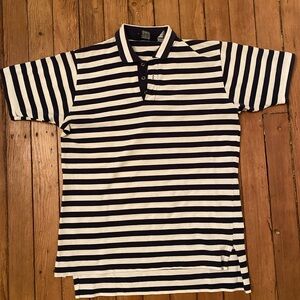 Vintage lands end Black and White Striped Polo Shirt size medium